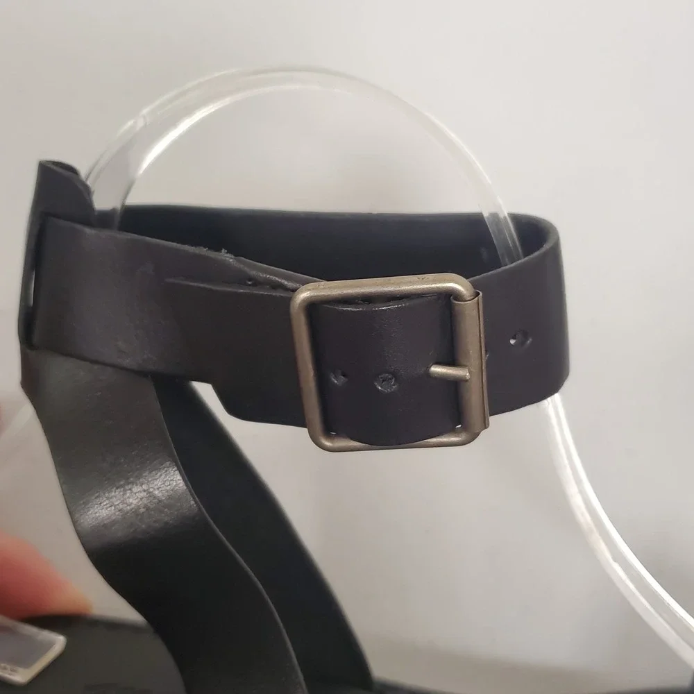 Madewell Womens Boardwalk Leather Strappy Sandals‎ Size 7.5 Black Buckle Summer